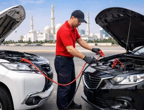 Car jump start service in Abu Dhabi helping fix dead battery roadside