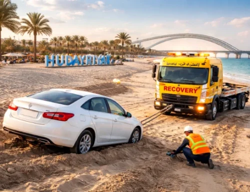 Sand pullout service in Abu Dhabi recovering car stuck on beach sand